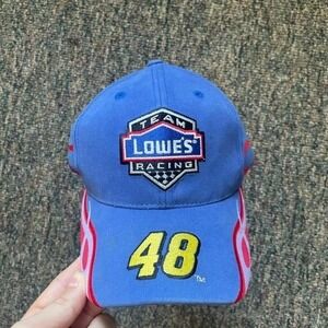 Vintage y2k NASCAR Jimmie Johnson 48 Lowes Racing Hat Blue Flame Sports 2005